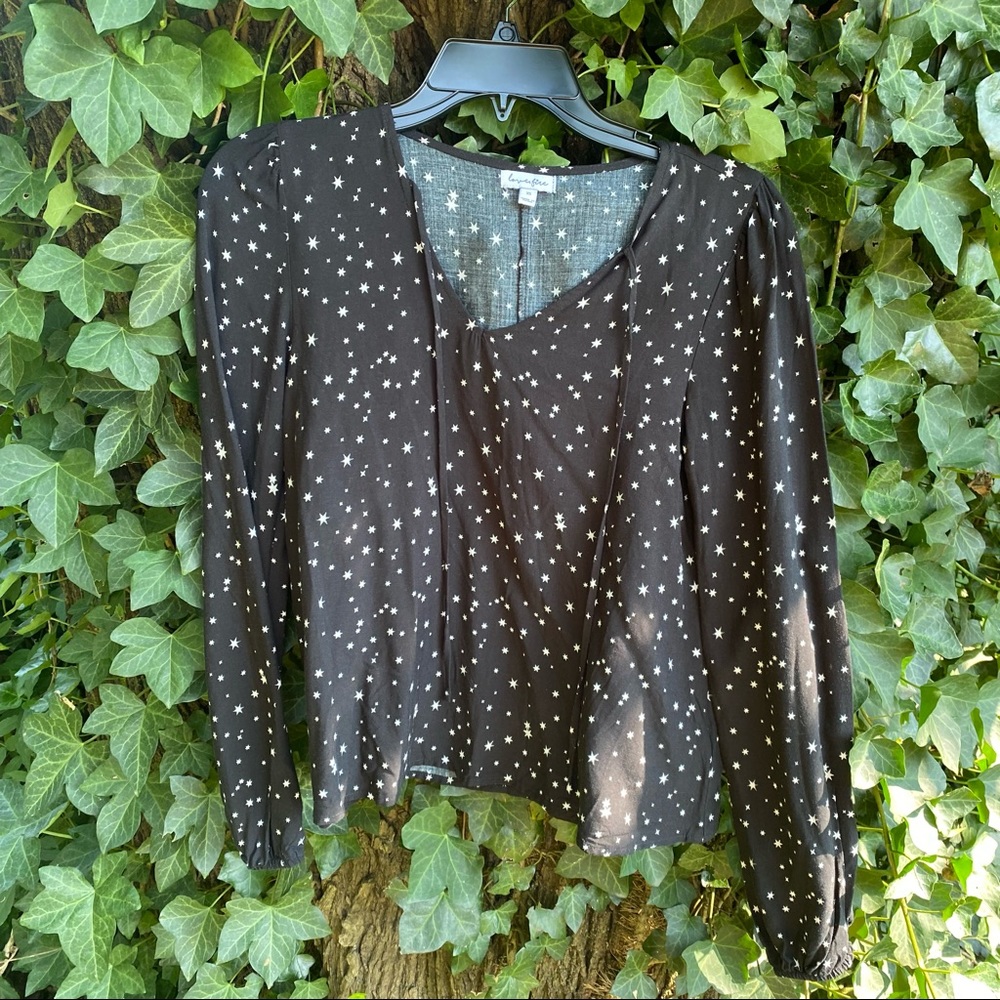 Black & White Star Top with long sleeves & tie Christmas New Years Eve Party